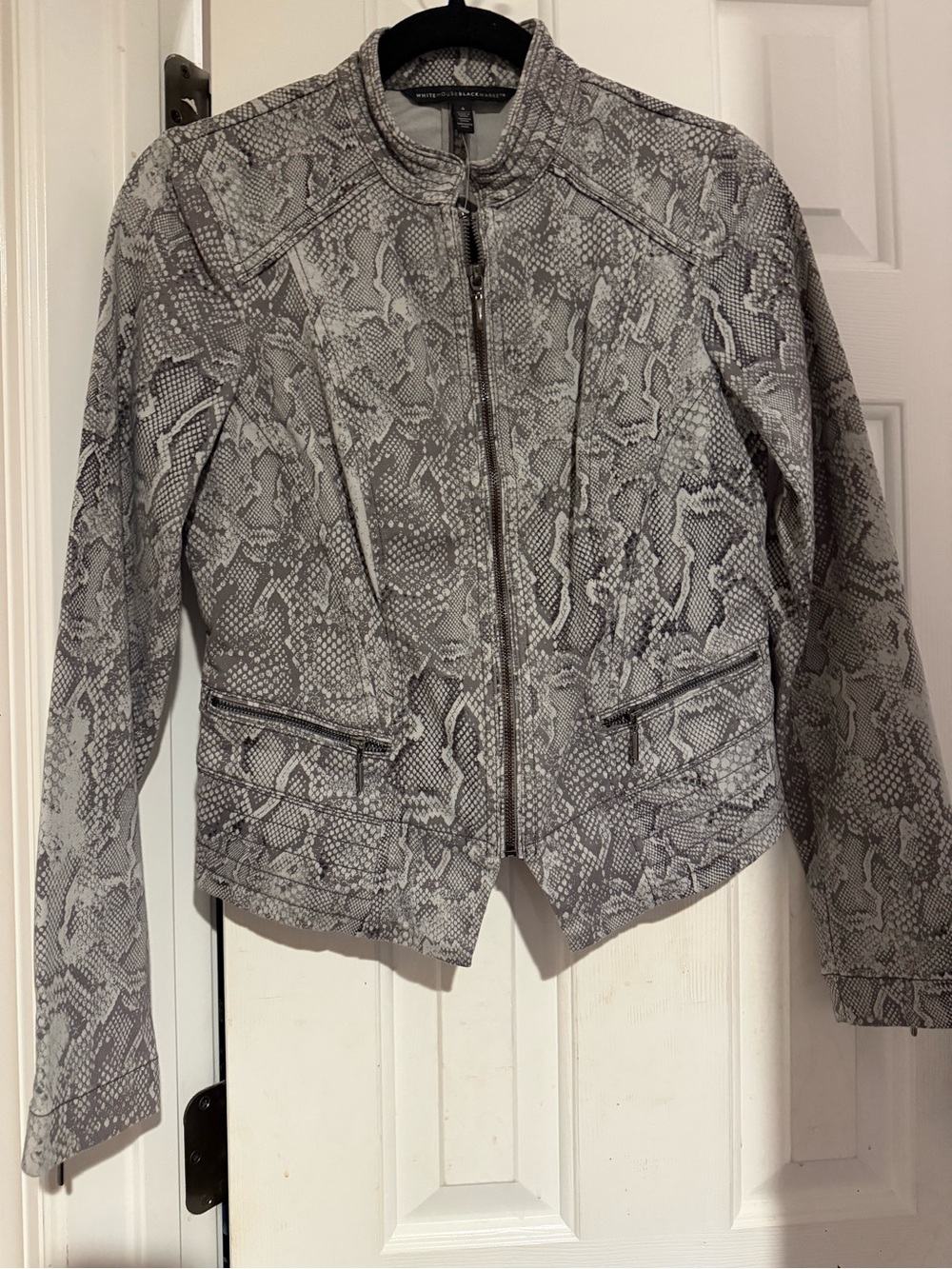White House Black Market Gray Snake-Print Zip Jacket